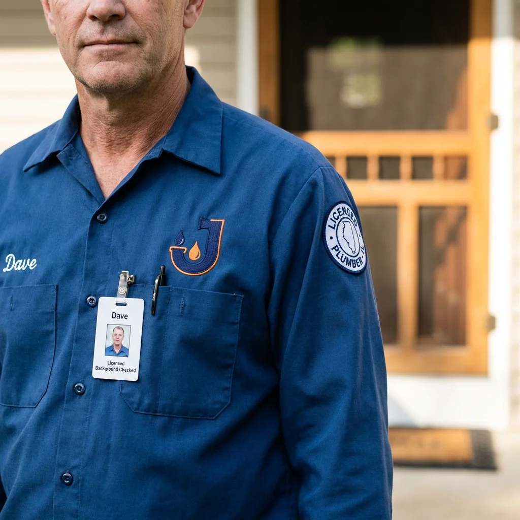 Licensed plumber showing ID badge in Saratoga Springs, UT