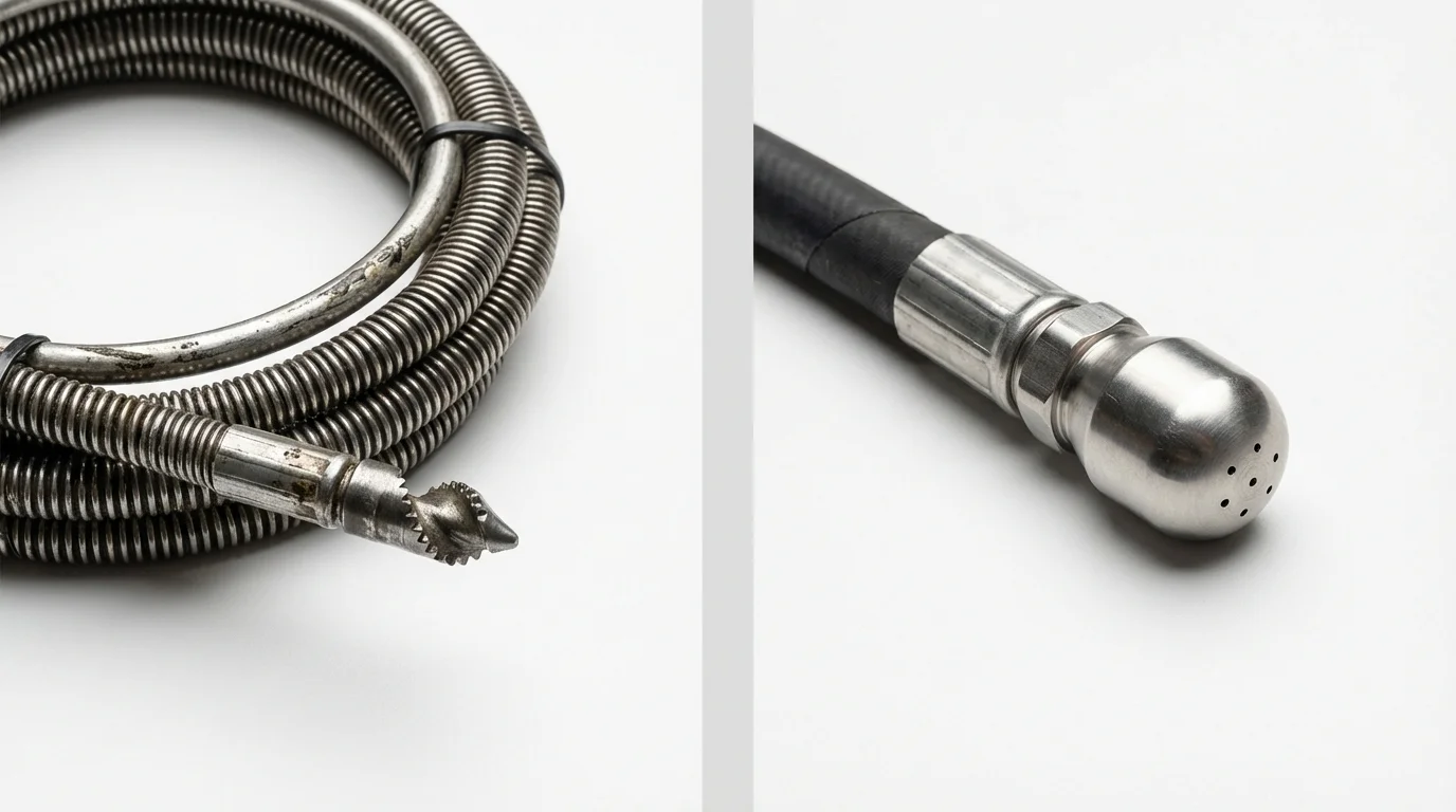 Drain snake cable and hydro jetting nozzle used for drain cleaning in Saratoga Springs, UT